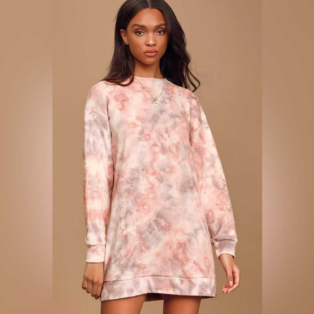 NEW Lulus Women’s Hang Loose Mini Sweatshirt Dress Tie Dye Small